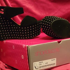 Vintage Black Wedge Studded Sandals.  Size 6.